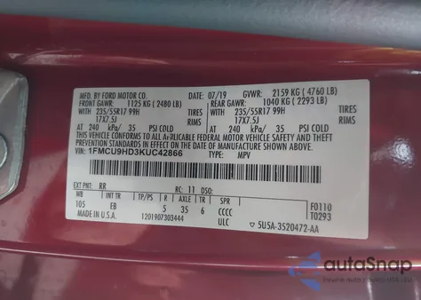 2019 Ford Escape Sel from USA, damaged, VIN 1FMCU9HD3KUC42866